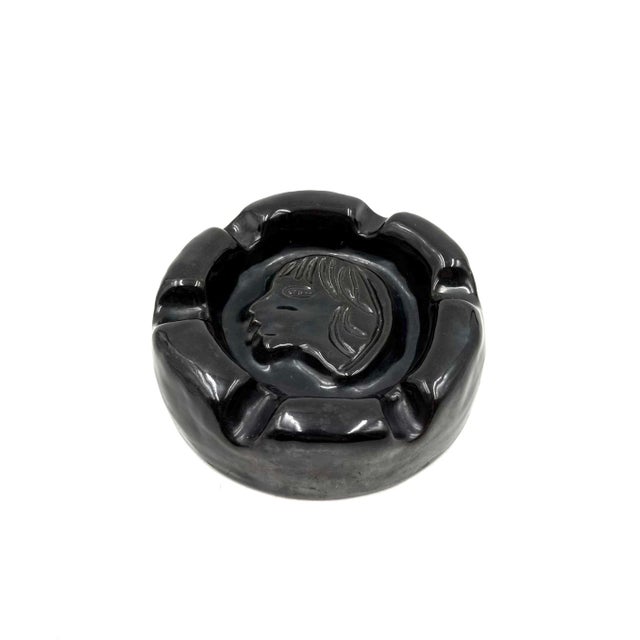 Mid-Century Black Glazed Ceramic Ashtray, Accolay France 1960s For Sale - Image 6 of 11