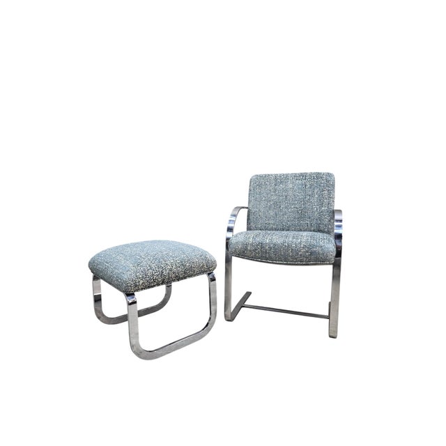 Milo Baughman Mid Century Modern Milo Baughman Cantilever Chair & Ottoman For Sale - Image 4 of 8