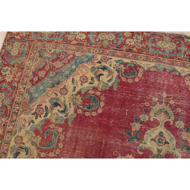 Textile Tabriz Rug 9’5” X 11’9” Pink Wool Vintage Distressed Hand-Knotted Carpet For Sale - Image 7 of 15
