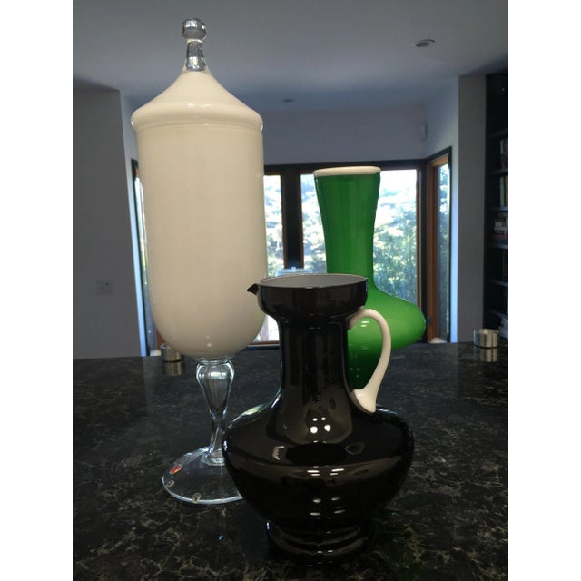 Vintage Black / White Italian Cased Pitcher Empoli Cased Glass 9¼” x 6½ Empoli Cased Glass popular during the 1950's +...