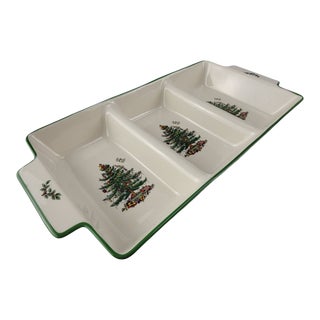 Spode Christmas Tree 3 Part Serving Relish Tray Handles S3324 For Sale
