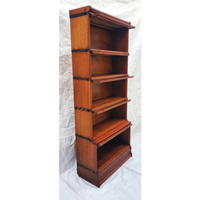 Antique 1890s Tall Wernicke Stepped Back Oak Barrister Lawyer Bookcase With 5 Stacks For Sale In Los Angeles - Image 6 of 13