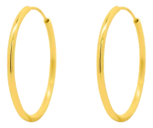 25mm 14k Solid Gold Thin Hoop Earrings on Hidden Wire Closure - 2 Pieces
