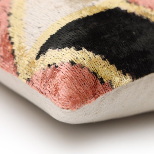 Textile Blush Geometric Silk Velvet Lumbar Pillow 16x24 | Handmade Designer Accent Pillow For Sale - Image 7 of 7