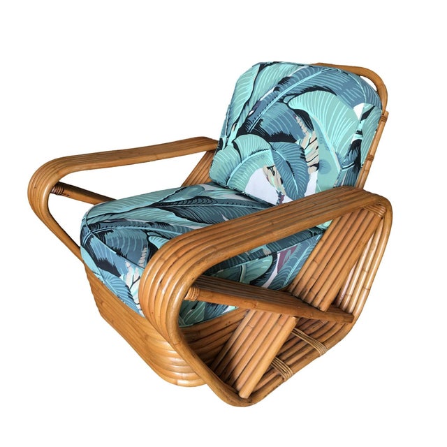 Restored Rattan Six-Strand Square Pretzel Lounge Chair Paul Frankl Style For Sale - Image 4 of 7
