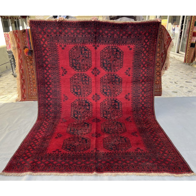 Tribal Vintage Afghan Khal Mohammad Aina Gul Bokhara Tribal Rug - 7'6" X 5'7" For Sale - Image 3 of 12