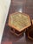 Pair of Mid-Century side tables. Designed by John Keal for Brown Saltman. Walnut with gold/copper constellation design...