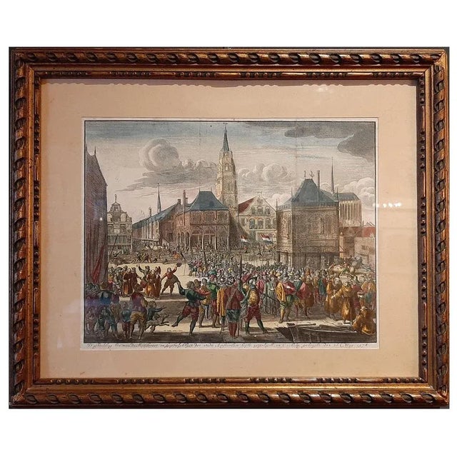 Antique print titled 'The Image of the Magistrates and Clergy of the City of Amsterdam Departed and Brought to Ship on 26...