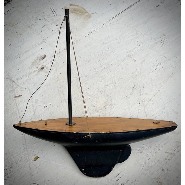 Fantastic Authentic Antique Model SailBoat Old Paint Surface Wonderful Patina Pond Boat For Sale - Image 10 of 10