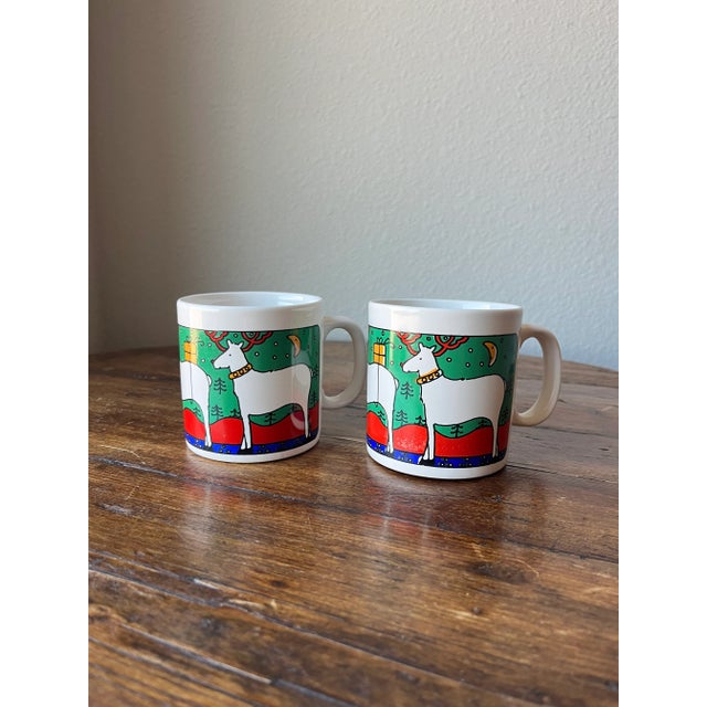 Vintage 1980’s FPC England Alan Wood Reindeer mugs. Set of 2. 4.5” width, 3.25” length and 3.25” height. No chips nor...