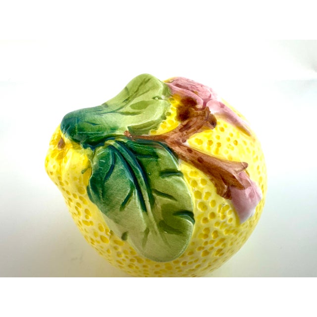 Traditional Vintage Majolica Style Lemon Salt & Pepper Shakers – Hand-Painted Ceramic, a Pair For Sale - Image 3 of 10
