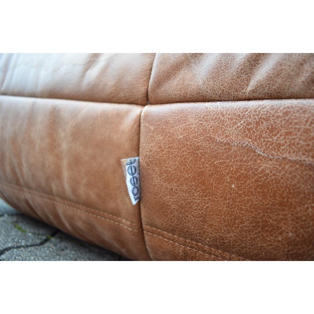 Vintage Togo Ottoman in Cognac Leather by Michel Ducaroy for Ligne Roset, 1970s For Sale - Image 7 of 13