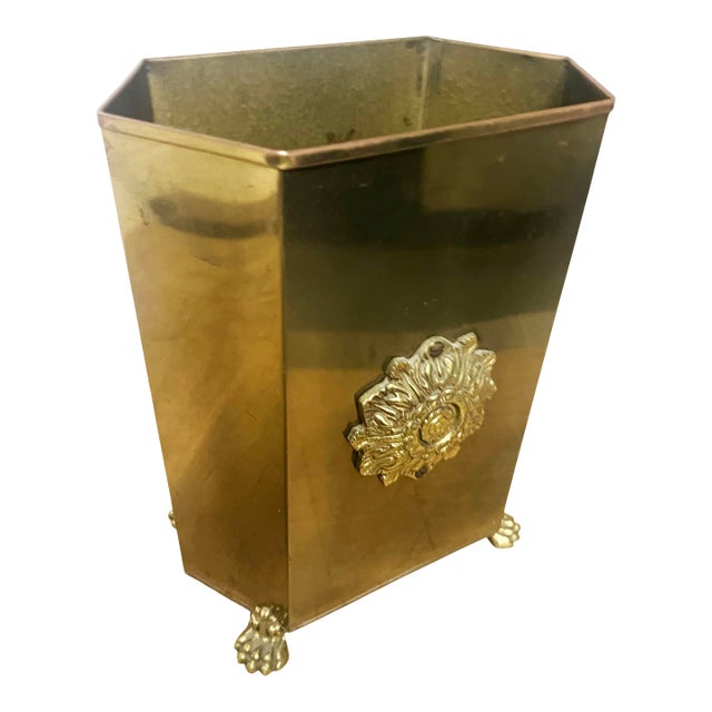 Vintage Brass Neo Classical Wastepaper Basket For Sale