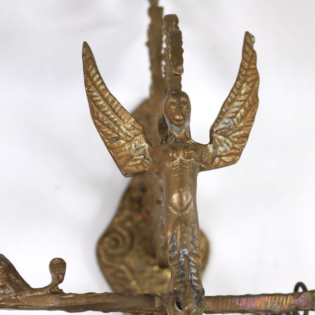 Gothic Vintage Brass Church Monastery Angel and Dragon Wall Hanging Bell For Sale - Image 3 of 11