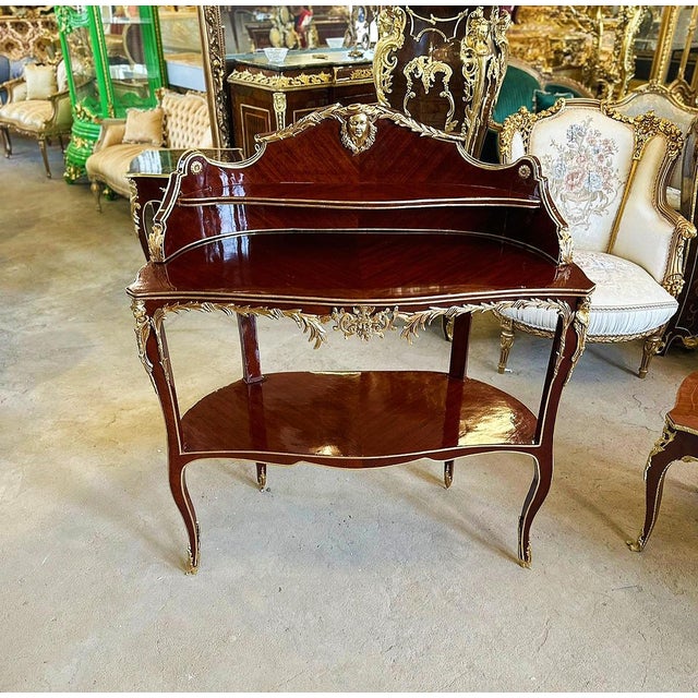 French Style Napoleon III Copper Table With Gold Details For Sale - Image 4 of 4