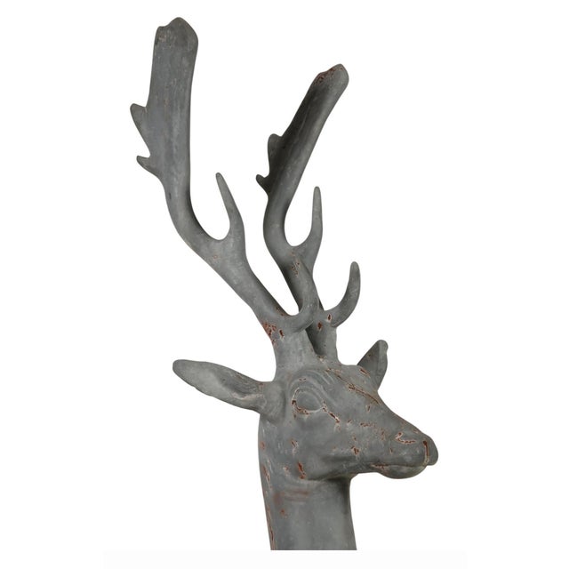 2000 - 2009 Mid-Century Continental Cast Lead Garden Statue of a Stag For Sale - Image 5 of 12