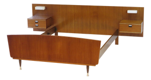 Mid-Century Teak Double Bed with Nightstands and Lighting, 1960s