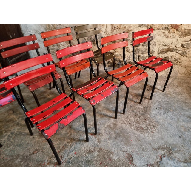 Vintage French Metal Bistro Chairs, 1970s, Set of 8 For Sale - Image 13 of 18