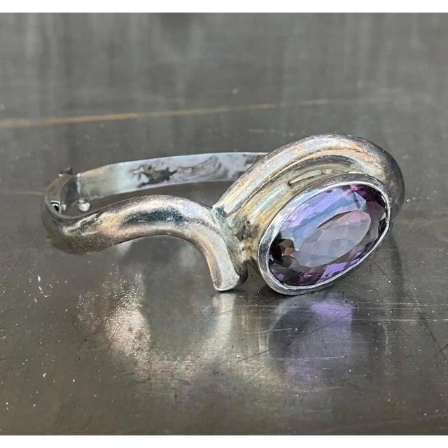 Vintage Sterling Silver Amethyst Cuff For Sale In West Palm - Image 6 of 12