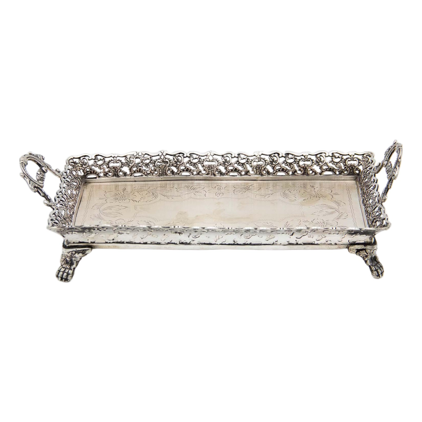 Rectangular Silver Tray with Cut-Out Wire Rack | Chairish