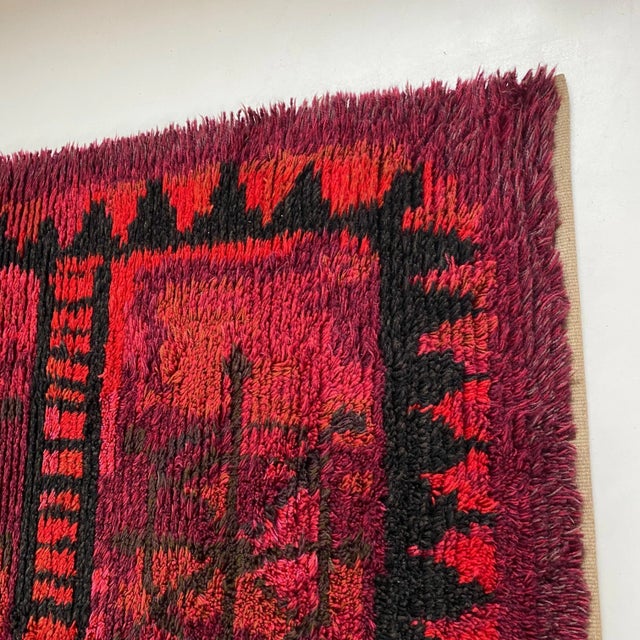 Textile Scandinavian Abstract High Pile Rya Rug, Sweden 1960s For Sale - Image 7 of 18