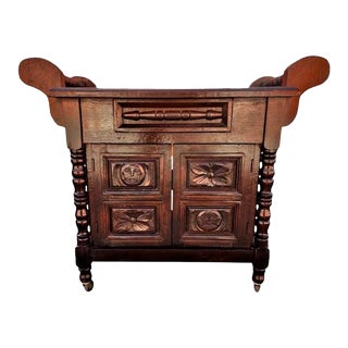 Vintage Mexican Carved Wood Bar Cart on Casters - Mid 20th Century For Sale