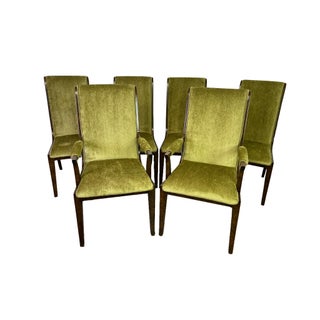 Mastercraft-Attributed Burl Wood & Brass Dining Chairs, Set of 6, 1970s For Sale