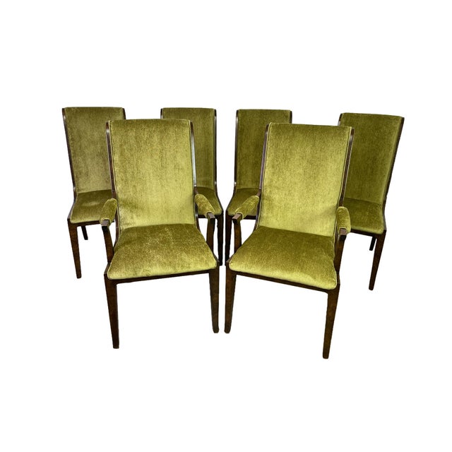 Mastercraft-Attributed Burl Wood & Brass Dining Chairs, Set of 6, 1970s For Sale