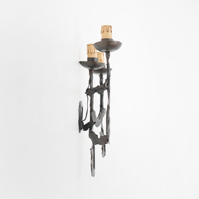 Brutalist Wrought Iron Wall Lamps, 1960s, Set of 2 For Sale - Image 6 of 15