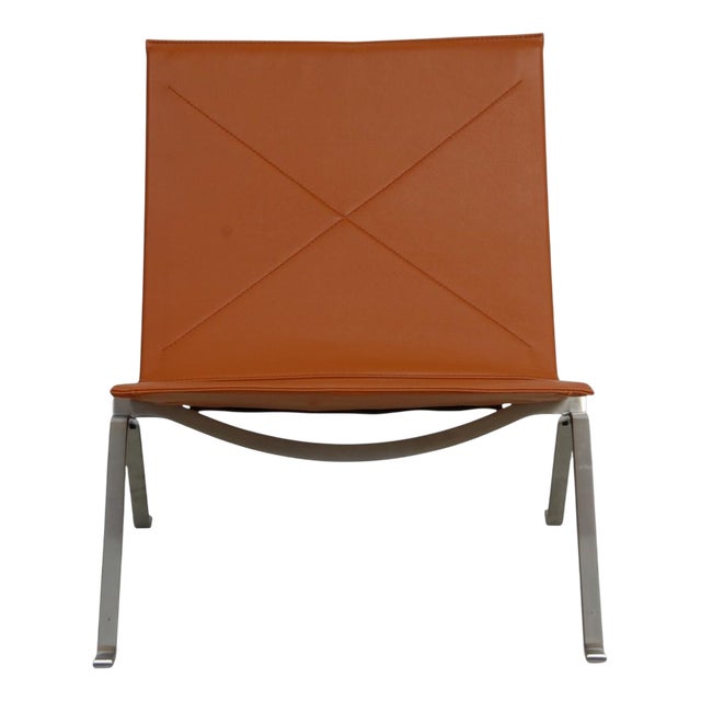 Vintage PK22 Chair in Cognac Bison Leather by Poul Kjærholm, 2000s For Sale
