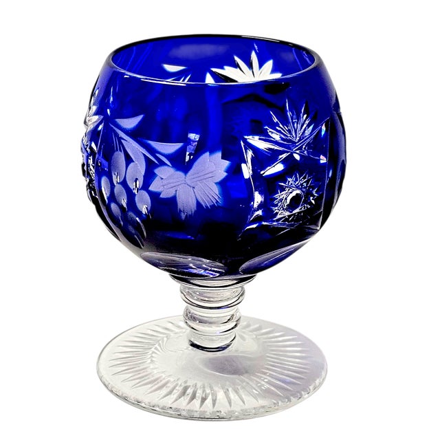 Ajka Hungary Cobalt Cut-to-Clear Miniature Brandy Snifter — 3" Crystal For Sale In San Francisco - Image 6 of 12