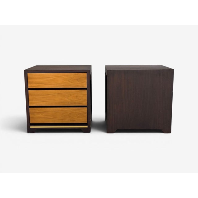 Wood Modern, Nightstands or Bedside Tables, Stained Wood, Brass, Usa, 21st C. For Sale - Image 7 of 9