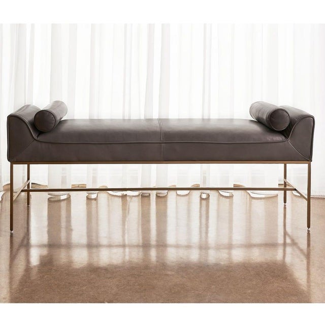 Uttermost Modern Leather Bench For Sale - Image 4 of 7