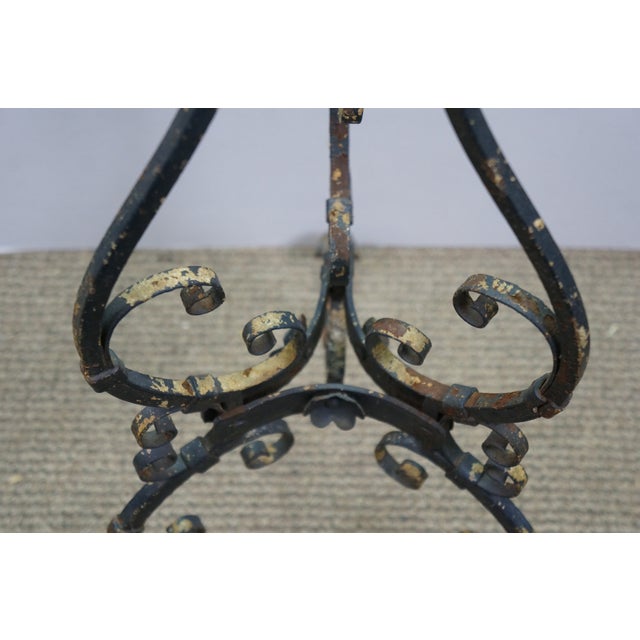 Antique Victorian Art Nouveau Scrolled Wrought Iron Tripod Garden Plant Stand For Sale - Image 10 of 16