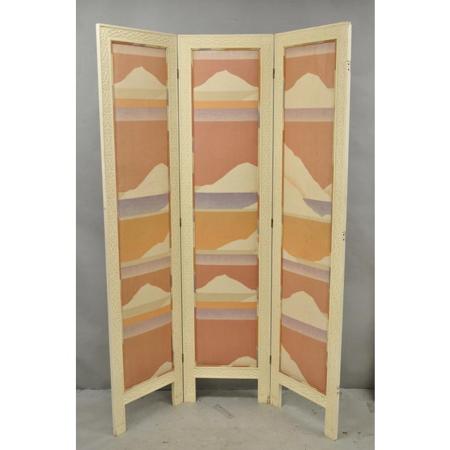 Vintage Oriental Fretwork Bone Lacquer Upholstered 6 Panel Room Divider Screen For Sale In Philadelphia - Image 6 of 18
