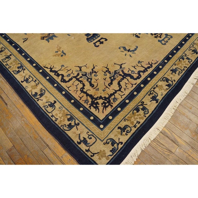 19th Century 1890s Beige Field Medallion Qing Antique Chinese Peking Carpet Rug 8'8" X 11'5" For Sale - Image 5 of 10
