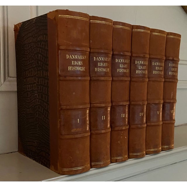 Victorian Fine Leather Bindings / Books - History of the Kingdom of Denmark - Danmarks Riges Historie - 6 Volumes For Sale - Image 3 of 14