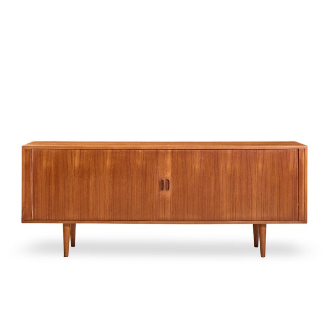 Arne Vodder for Sibast Model 37 Mid Century Danish Teak Tambour Door Sideboard Credenza This credenza measures: 74.5 wide...