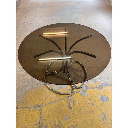 Glass Round Dining Table in Smoked Glass and Chrome by Gastone Rinaldi For Sale - Image 7 of 11