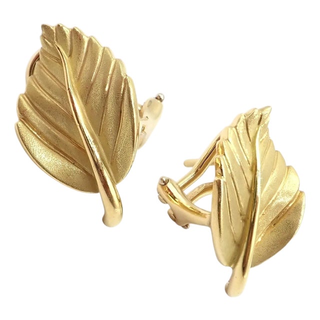 Vintage! Tiffany & Co Leaf Yellow Gold Earrings 2003- 2 Pieces For Sale