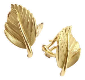 Vintage! Tiffany & Co Leaf Yellow Gold Earrings 2003- 2 Pieces