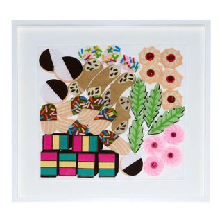 "Italian Cookie Platter" Contemporary Felt Collage, Framed by Sam Sidney For Sale