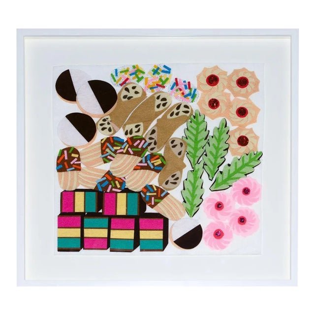"Italian Cookie Platter" Contemporary Felt Collage, Framed by Sam Sidney For Sale