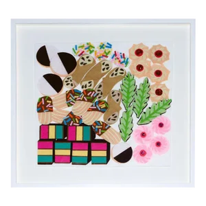 "Italian Cookie Platter" Contemporary Felt Collage, Framed by Sam Sidney