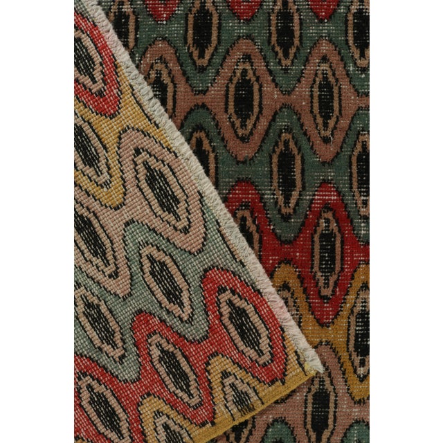Textile 1960s Vintage Distressed Zeki Müren Rug in Red, Gold, Blue, Pink Retro Pattern For Sale - Image 7 of 7
