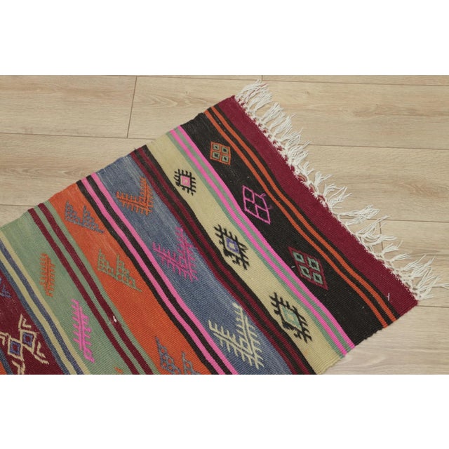 1960s 1960s Traditional Striped Colorful Hand Knotted Kilim Runner Rug For Sale - Image 5 of 13