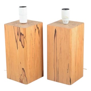 Scandinavian Table Lamps with Wood Base, 1980s, Set of 2 For Sale