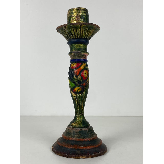 Art Nouveau Polychrome Wooden Candlestick, 1890s For Sale - Image 9 of 9