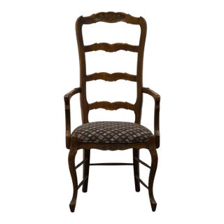 Vintage Antique Solid Cherry Country French Ladderback Dining Arm Chair For Sale