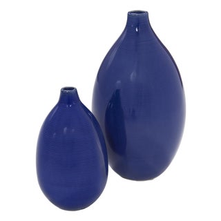 Cobalt Blue Glaze Ceramic Vases - Set of 2 For Sale